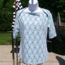 NWOT ANN TAYLOR AQUA FLORAL SHORT SLEEVE TOP M