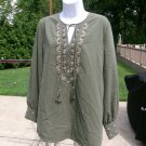 NWOT CHICO;S OLIVE EMB AND RHINESTONE BLOUSE 2