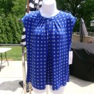 NWT LIZ CLAIBORNE BLUE DIAMOND PRINT TOP M