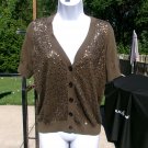 TALBOTS WOMAN OLIVE GREEN SEQUIN SWEATER XP