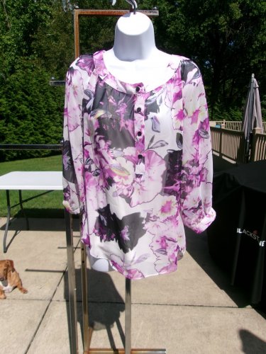 NWOT AB STUDIO PURPLE FLORAL 2 PC BLOUSE M