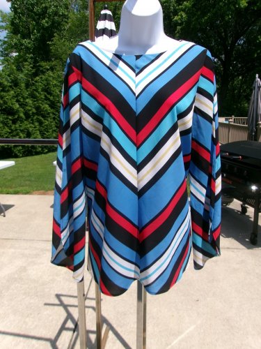 NWOT BOB MACKIE WEARABLE ART BLUE MULTI STRIPED BLOUSE M