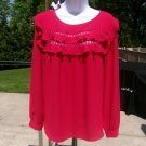 NWOT LOFT FAB RED RUFFLE TOP BLOUSE M