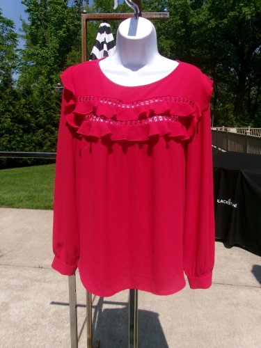 NWOT LOFT FAB RED RUFFLE TOP BLOUSE M