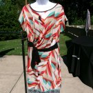 CALVIN KLEIN ORANGE BEIGE TURQUOISE PRINT KNIT DRESS M
