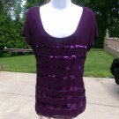 CALVIN KLEIN PURPLE SEQUIN MIXED MEDIA TOP L