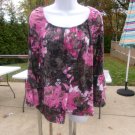 INC BLACK&PINK FLORAL BELL SLEEVE TOP M
