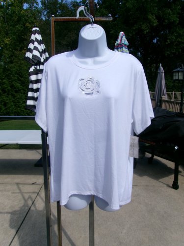 NWT FRENCH LAUNDRY WHITE ROSE T SHIRT 1X