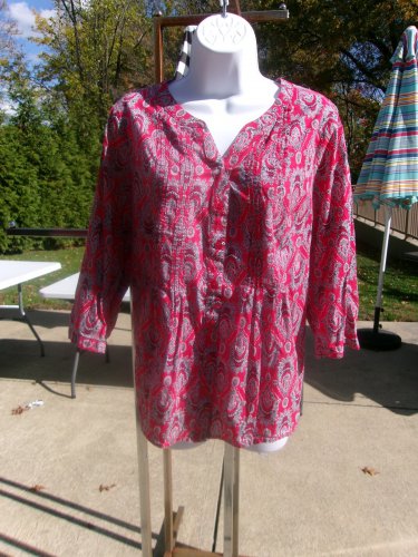 TALBOTS RED PRINT BUTTON DOWN TOP 2XP