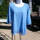 CHICO'S BLUE TYEDYE LACE BOTTOM TOP 0