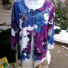 JOSEPH A BLUE, PURPLE WHITE PRINT SWEATER XL