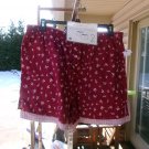 NWT ULTRA FLIRT RED PLAID/FLORAL 2PK FLANNEL BOXER SHORT PJS 3X