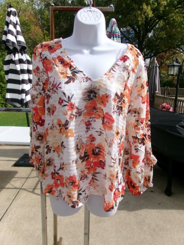 NWT BADGLEY MISCHKA BEIGE&ORANGE FLORAL TOP L