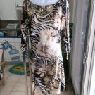 CACHE BEIGE&GOLD FLORAL PRINT KNIT DRESS M