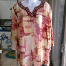 NWT ALFRED DUNNER PINK,BEIGE YELLOW PRINT TUNIC 18W