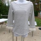 NWT TALBOTS IVORY&NAVY STRIPED TOP W MARIBU TRIM S