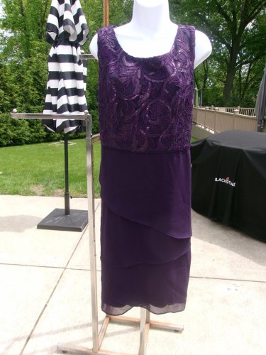 NWOT MAYA BROOKE PLUM/EGGPLANT TIERED COCKTAIL DRESS 16