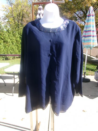 PATRA WOMAN NAVY BEADED COLLAR BLOUSE 22P