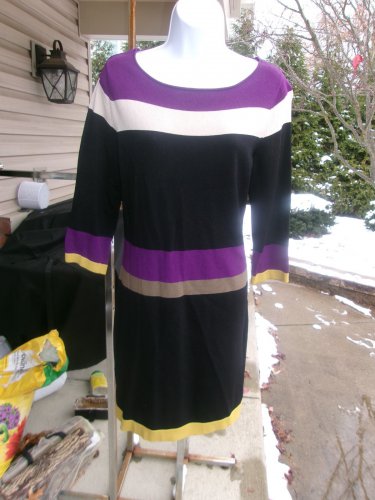 NWOT NINE WEST PURPLE, BEIGE, BLACK COLORBLOCK SWEATER DRESS M