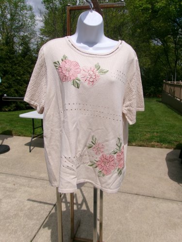 ALFRED DUNNER IVORY&PINK FLORAL SWEATER 1X