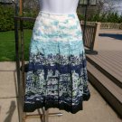TALBOTS ARTSY BLUE CITY SEA PRINT PLEATED SKIRT 4P