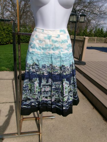 TALBOTS ARTSY BLUE CITY SEA PRINT PLEATED SKIRT 4P