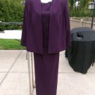 KAREN MILLER EGGPLANT BEADED  2PC FORMAL DRESS WEDDING MOB 14P