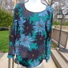 LOFT TURQUOISE&BLACK LARGE FLORAL PRINT BLOUSE S LOFT TURQUOISE&BLACK LARGE FLORAL PRINT BLOUSE S