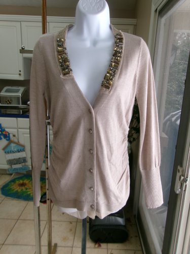 NWT LOFT BEIGE BEADED CARDIGAN M