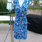 ANN TAYLOR BLUE& BEIGE PRINT KNIT DRESS S