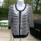 TALBOTS WOMAN PETITE NAVY&WHITE STRIPED SWEATER WITH DAISYS 1XP