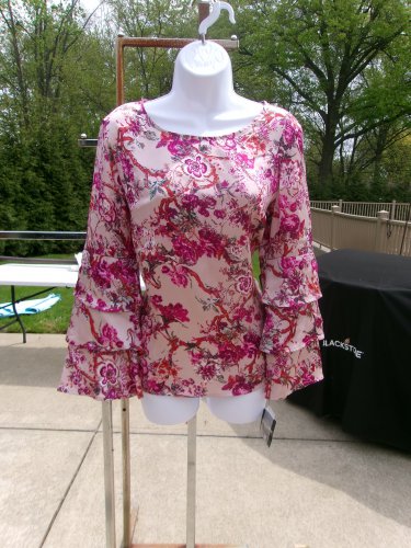 NWT LIZ CLAIBORNE PINK FLORAL PRINT BLOUSE M