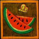 Two Primitive WOOD CARVINGS Bees, Watermelon, Flower FOLK ART