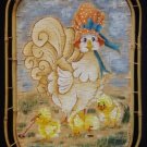 HEN and CHICKS Original Painting on Wicker Basket Tray CHICKENS by D. Vie