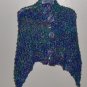 HAND KNITTED COLORWAVES WRAP BUTTONED UP WITH 3 FLOWERS