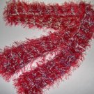 HAND KNITTED HOT RED EYELASH W/ LAVENDER & GRAY BLUE
