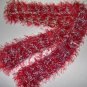 HAND KNITTED HOT RED EYELASH W/ LAVENDER & GRAY BLUE