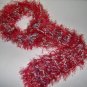 HAND KNITTED HOT RED EYELASH W/ LAVENDER & GRAY BLUE