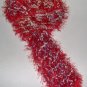 HAND KNITTED HOT RED EYELASH W/ LAVENDER & GRAY BLUE