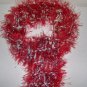 HAND KNITTED HOT RED EYELASH W/ LAVENDER & GRAY BLUE