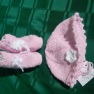 HAND KNITTED PINK HAT AND BOOTIES