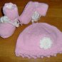HAND KNITTED PINK HAT AND BOOTIES
