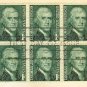 Thomas Jefferson 1 cent Stamp Block of 6 FDI SC1278 First Day Issue
