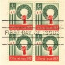 1962 4 cent Christmas Wreath Stamp Block of 4 FDI SC 1205 First Day Issue
