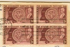 Mississippi Territory 3 cent Stamp Block of 4 FDI SC 955 First Day Issue