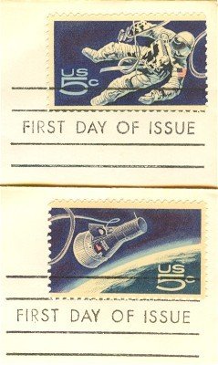 Accomplishments in Space Set of 2 5 cent Stamps Gemini 4 Space Walking FDI First Day Issue