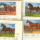 American Horses Issue Complete Set of 4 Stamps FDI First Day Issue