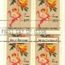 1975 Merry Christmas Card by Louis Prang Block of 4 FDI SC 1580 First Day Issue
