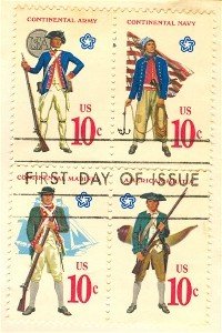 Military Uniforms Complete set 4 Block 4 American Bicentennial Issue FDI SC 1568a First Day Issue