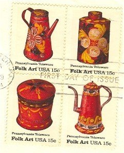 Pennsylvania Toleware Block 4 Stamps Complete American Folk Art Issue SC 1778a First Day Issue